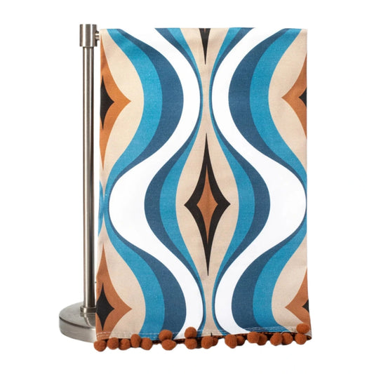 Mid Century Tea Towel- Blue Diamond Wave