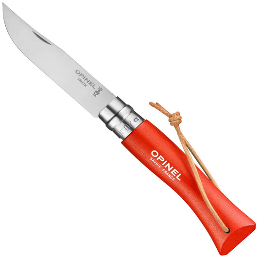 No. 7 Stainless Steel Folding Knife with Leather Lanyard - Chili