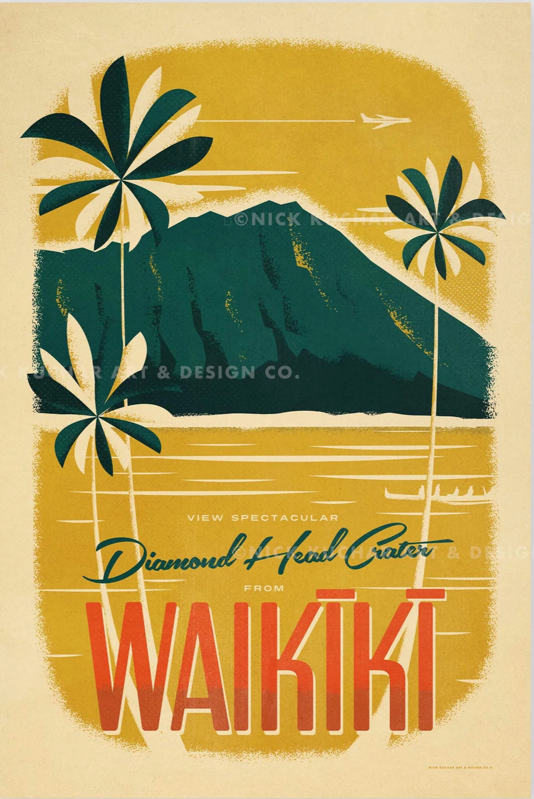 Diamond Head Travel Print by Nick Kuchar