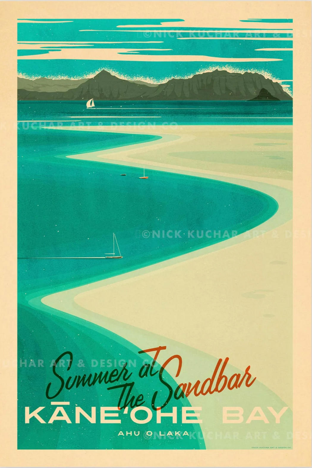 Kaneohe Sandbar Travel Print by Nick Kuchar