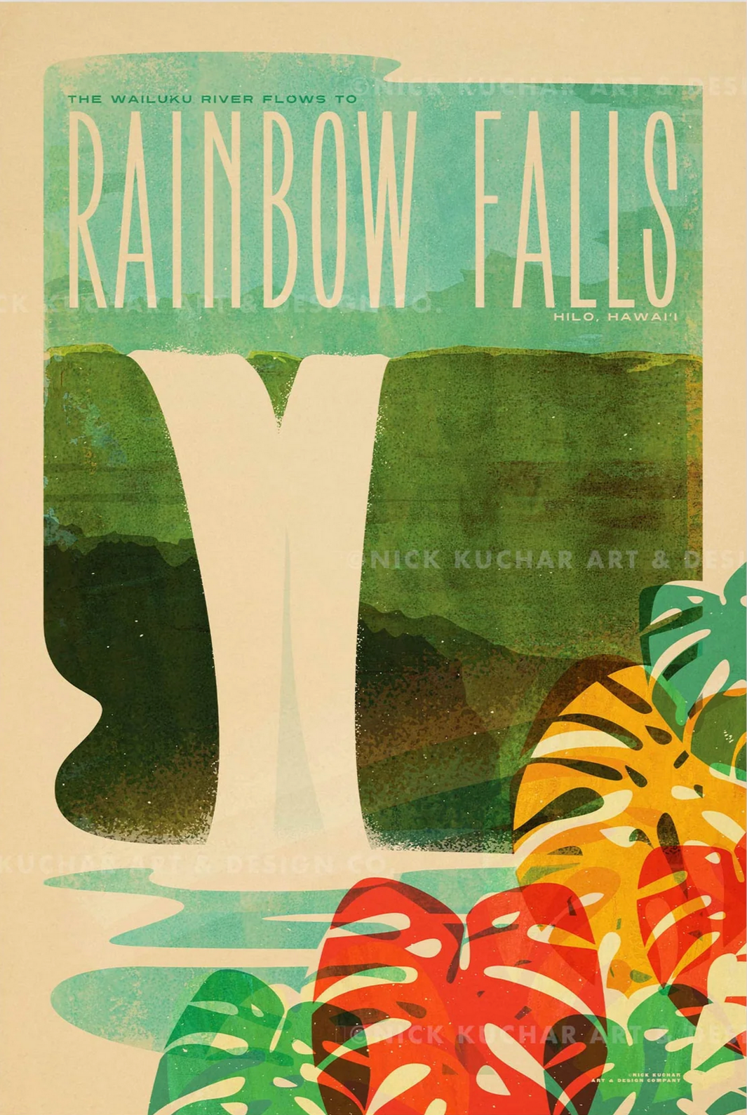 Rainbow Falls Travel Print by Nick Kuchar