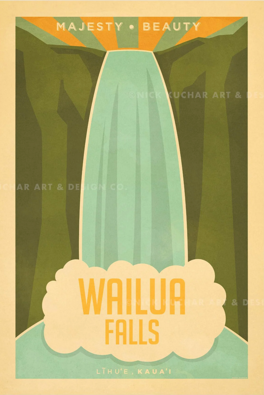 Wailua Falls Travel Print by Nick Kuchar