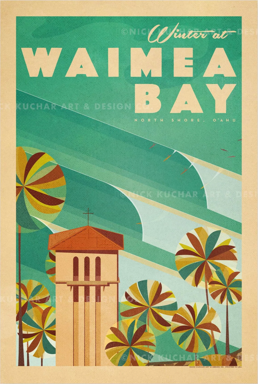 Waimea Bay Travel Print by Nick Kuchar