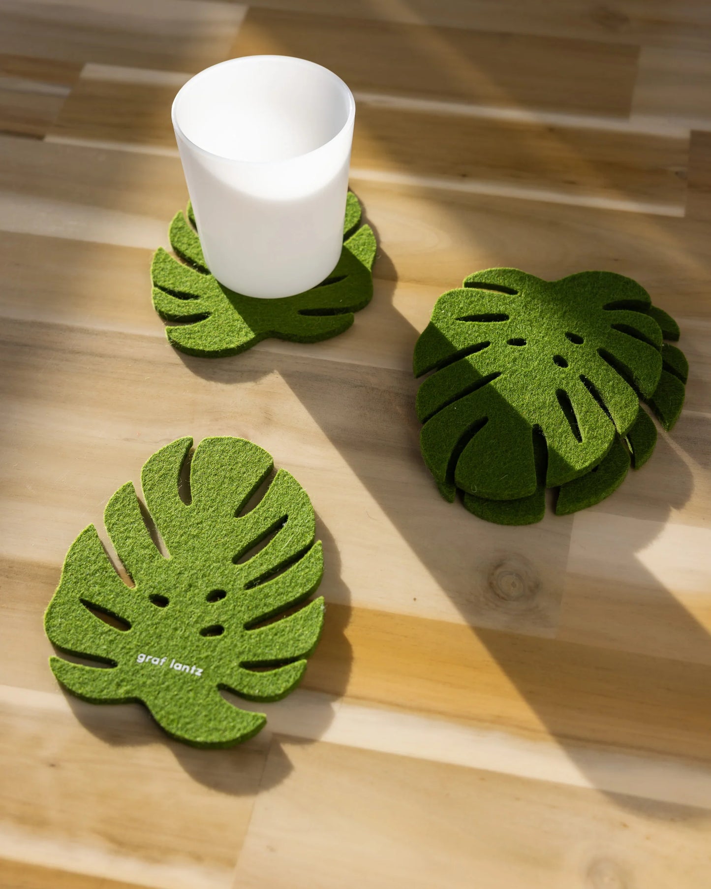 Wool Monstera Coasters- Loden Green