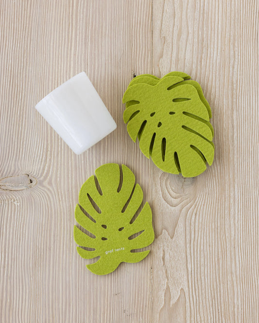 Wool Monstera Coasters- Pistachio